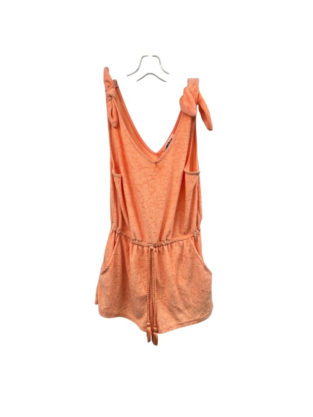 Miken Swim Womens Terry Cloth Romper Orange Sleeveless Medium Pockets